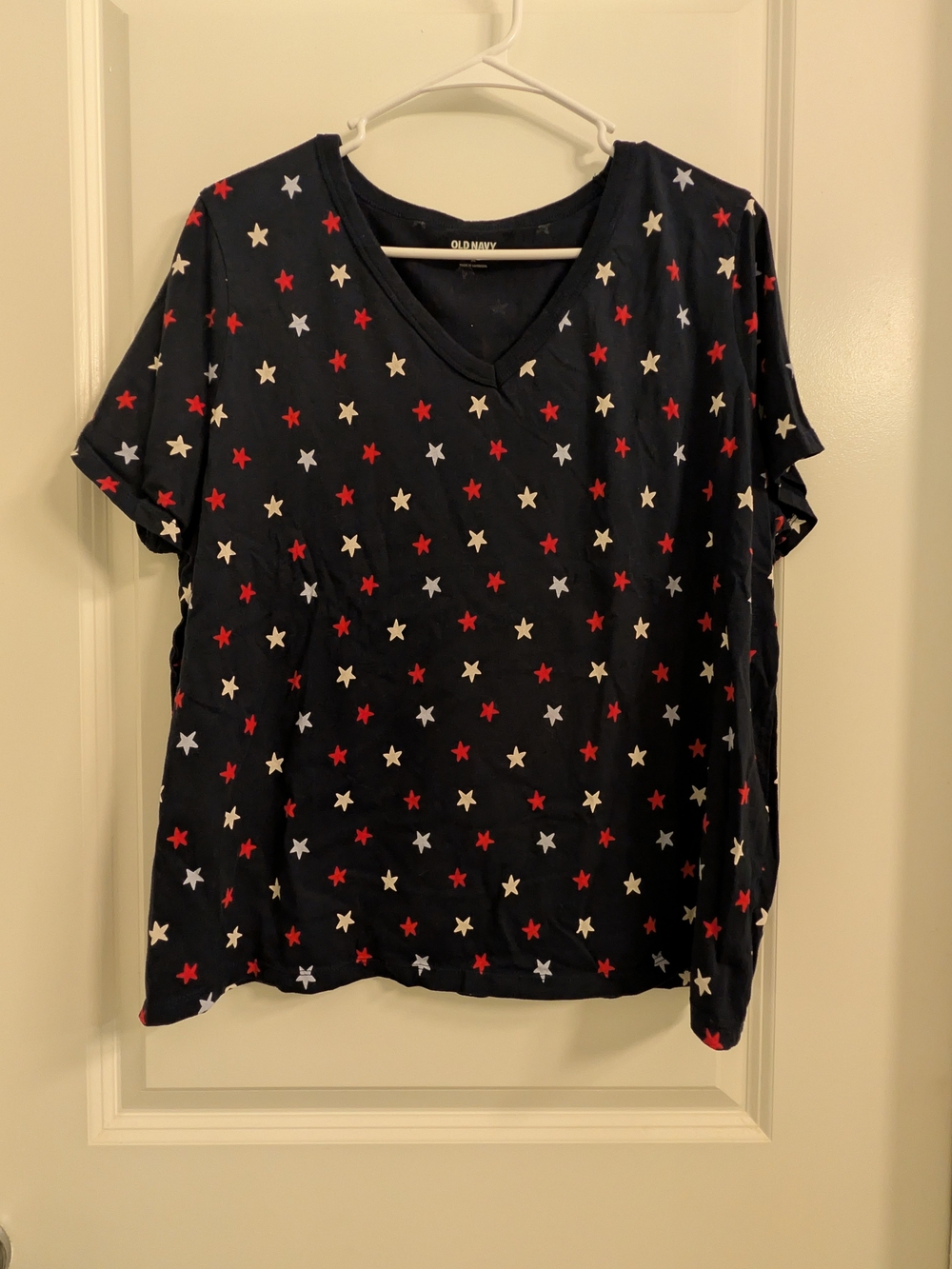 Old Navy Navy Star Print V-Neck Tee with Red and White Stars